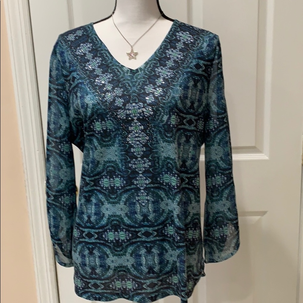 Chico’s blue green print top